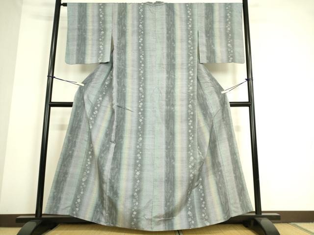 平和屋着物▽結城紬　単衣　舞花間道　80亀甲　正絹　逸品　DAAS0127az