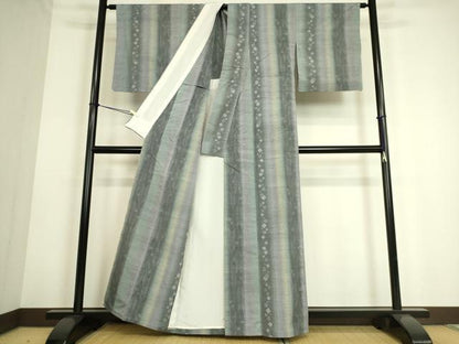 平和屋着物▽結城紬　単衣　舞花間道　80亀甲　正絹　逸品　DAAS0127az