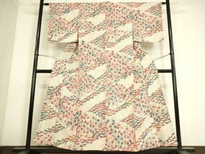 平和屋着物▽上質な小紋 単衣 型染 笹竹梅文 鬼しぼ縮緬 正絹 逸品 未使用 DAAS0128az