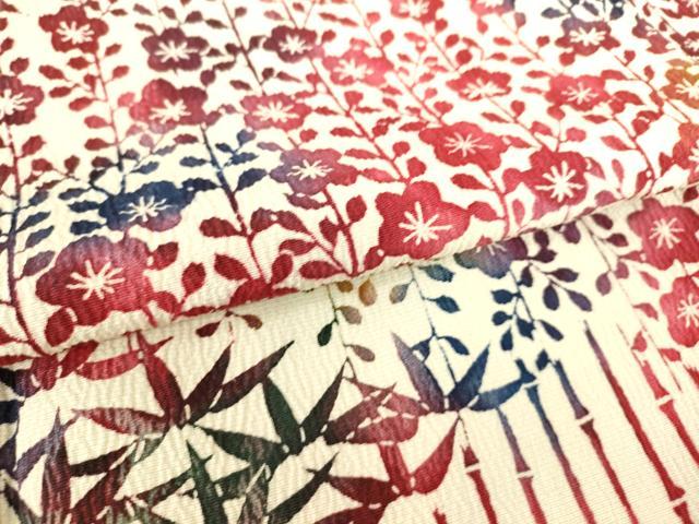 平和屋着物▽上質な小紋 単衣 型染 笹竹梅文 鬼しぼ縮緬 正絹 逸品 未使用 DAAS0128az