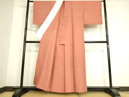 平和屋着物▽上質な紬 単衣 浅緋色 正絹 逸品 DAAS0129az