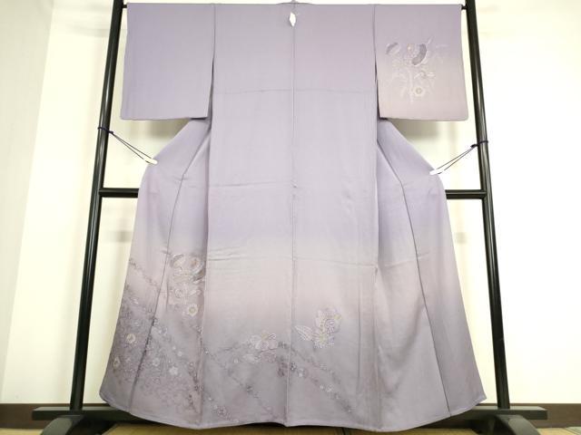 平和屋着物▽中国三大刺繍　相良刺繍　総刺繍　訪問着　単衣　洋花唐草文　暈し染め　金糸　正絹　逸品　未使用　DAAS0133az