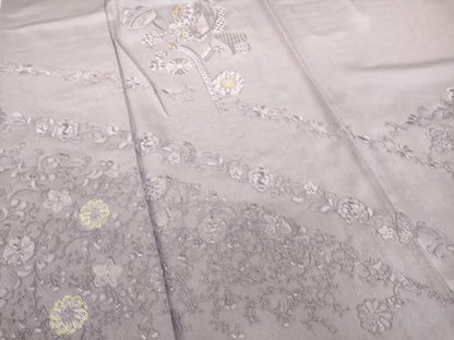 平和屋着物▽中国三大刺繍　相良刺繍　総刺繍　訪問着　単衣　洋花唐草文　暈し染め　金糸　正絹　逸品　未使用　DAAS0133az
