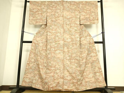 平和屋着物▽上質な紬 単衣 霞花文 正絹 逸品 DAAS0140az