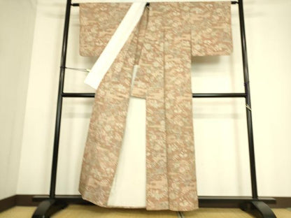 平和屋着物▽上質な紬 単衣 霞花文 正絹 逸品 DAAS0140az