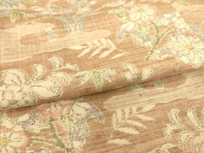 平和屋着物▽上質な紬 単衣 霞花文 正絹 逸品 DAAS0140az