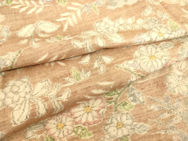 平和屋着物▽上質な紬 単衣 霞花文 正絹 逸品 DAAS0140az
