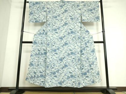 平和屋着物▽上質な小紋　単衣　藍　型染　流水花文　正絹　逸品　DAAS0145az