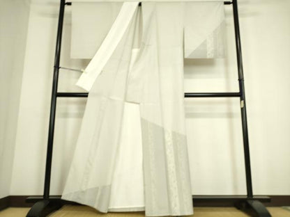 平和屋着物▽本塩沢 訪問着 単衣 枝葉文 正絹 逸品 DAAS0151az