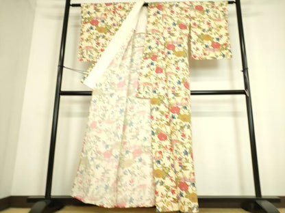 平和屋着物▽上質な小紋　単衣　型染　飛鳥花文　正絹　逸品　DAAS0157az