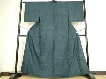 平和屋着物▽上質な紬 単衣 紺色 正絹 逸品 DAAS0158az