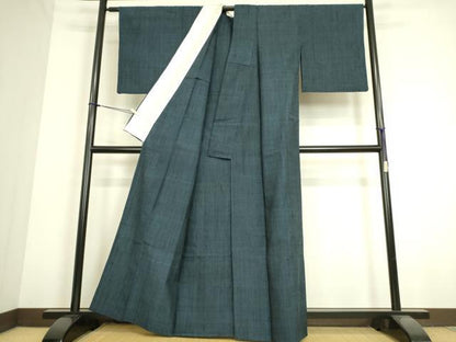 平和屋着物▽上質な紬 単衣 紺色 正絹 逸品 DAAS0158az