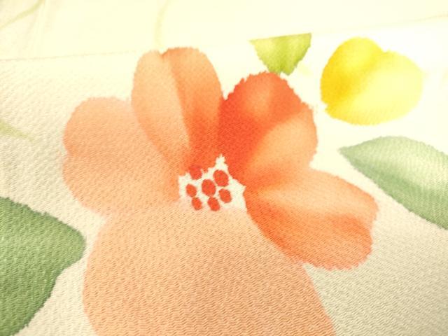 平和屋着物▽上質な小紋　単衣　草花文　手描き　鬼しぼ縮緬　正絹　逸品　DAAS0161az