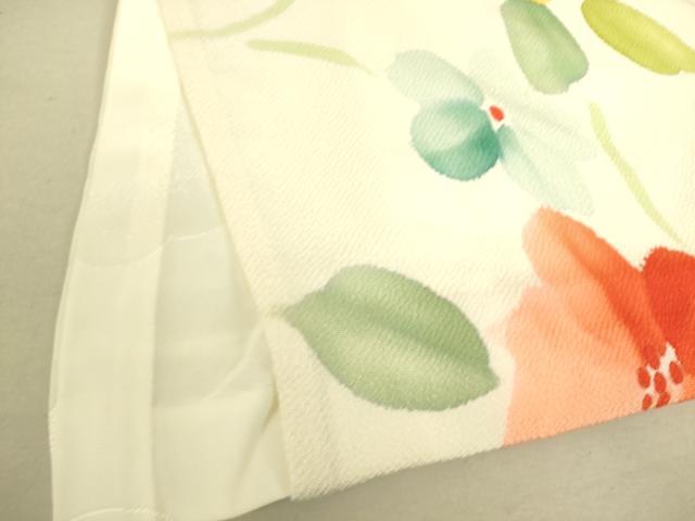 平和屋着物▽上質な小紋　単衣　草花文　手描き　鬼しぼ縮緬　正絹　逸品　DAAS0161az