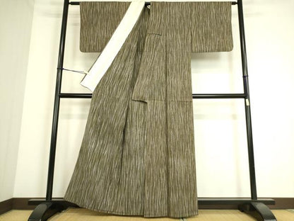 平和屋着物▽小紋 単衣 変わり縞 銀通し地 DAAS0177az