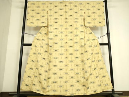 平和屋着物▽上質な紬 単衣 横段絣文 正絹 逸品 DAAS0180az