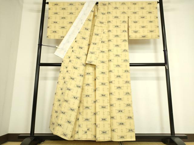 平和屋着物▽上質な紬 単衣 横段絣文 正絹 逸品 DAAS0180az