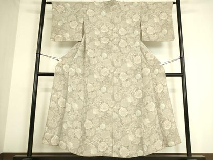平和屋着物▽上質な小紋 単衣 雪輪花文 鬼しぼ縮緬 正絹 逸品 DAAS0181az