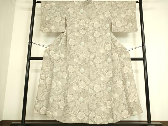 平和屋着物▽上質な小紋 単衣 雪輪花文 鬼しぼ縮緬 正絹 逸品 DAAS0181az