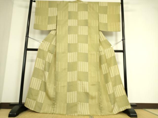平和屋着物▽小紋 単衣 変わり市松文 洗える着物 DAAS0188az