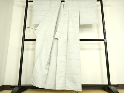 平和屋着物▽上質な紬 単衣 横段文 正絹 逸品 DAAS0189az