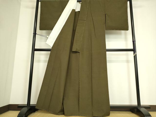 平和屋着物▽上質な紬 単衣 媚茶色 正絹 逸品 DAAS0190az