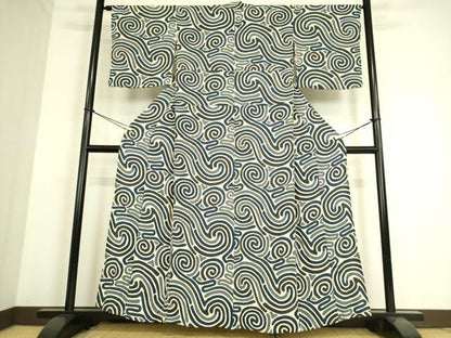 平和屋着物▽上質な小紋 単衣 変わり縞 鬼しぼ縮緬 正絹 逸品 DAAS0191az