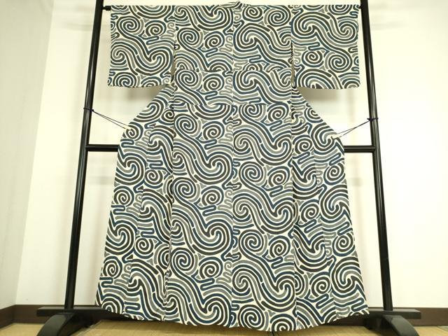 平和屋着物▽上質な小紋 単衣 変わり縞 鬼しぼ縮緬 正絹 逸品 DAAS0191az
