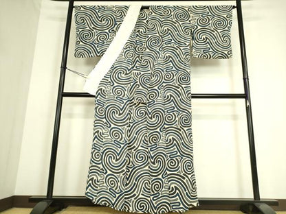 平和屋着物▽上質な小紋 単衣 変わり縞 鬼しぼ縮緬 正絹 逸品 DAAS0191az