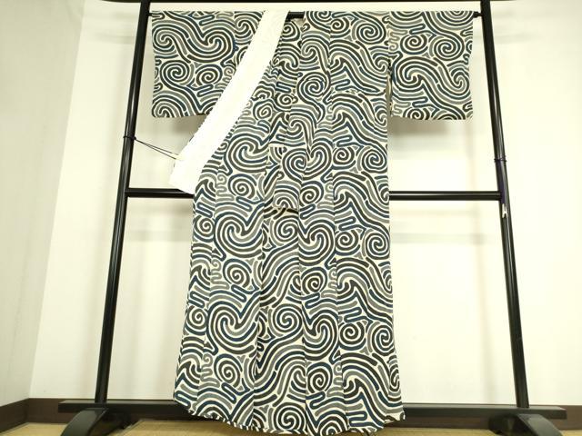 平和屋着物▽上質な小紋 単衣 変わり縞 鬼しぼ縮緬 正絹 逸品 DAAS0191az