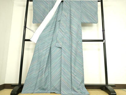 平和屋着物▽小紋 単衣 斜縞 洗える着物 DAAS0193az