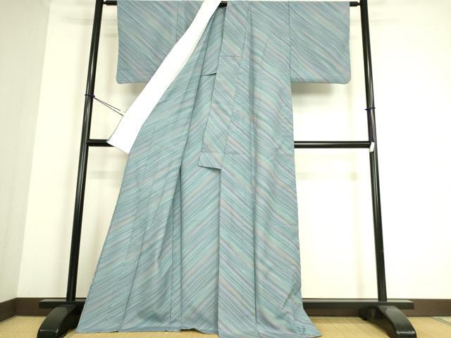 平和屋着物▽小紋 単衣 斜縞 洗える着物 DAAS0193az
