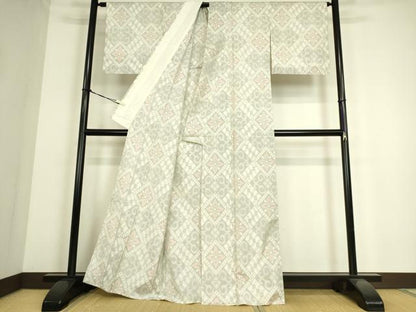 平和屋着物▽本場大島紬 白大島 単衣 菱花文 正絹 逸品 DAAS0194az