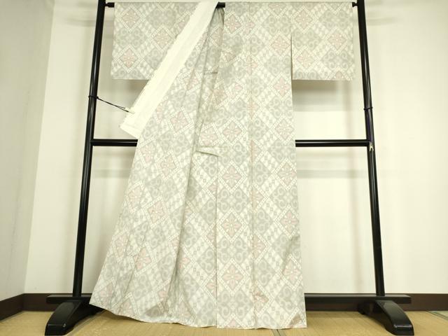 平和屋着物▽本場大島紬 白大島 単衣 菱花文 正絹 逸品 DAAS0194az