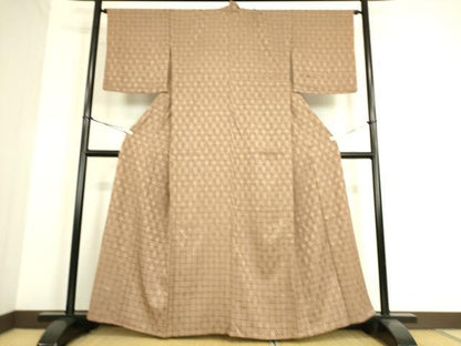 平和屋着物▽上質な小紋 単衣 格子立涌菊地紋 正絹 逸品 DAAS0196az