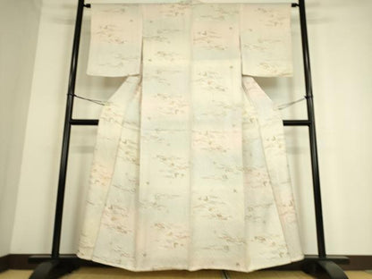 平和屋着物▽上質な小紋 単衣 芝に舞蝶 金彩 正絹 逸品 DAAS0199az