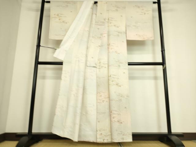 平和屋着物▽上質な小紋 単衣 芝に舞蝶 金彩 正絹 逸品 DAAS0199az
