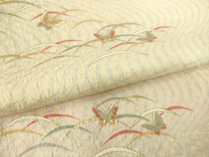 平和屋着物▽上質な小紋 単衣 芝に舞蝶 金彩 正絹 逸品 DAAS0199az