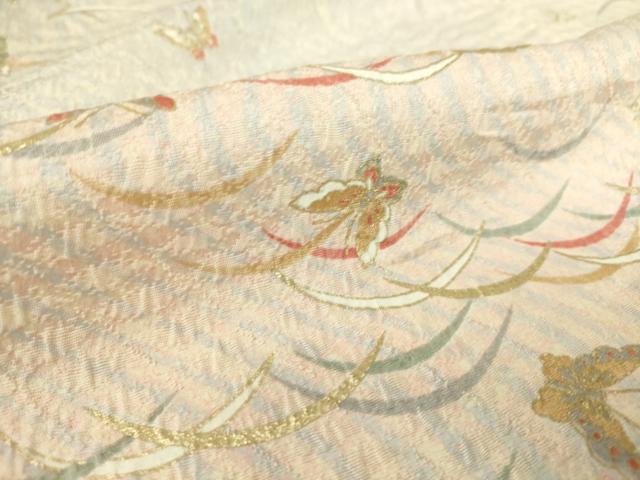平和屋着物▽上質な小紋 単衣 芝に舞蝶 金彩 正絹 逸品 DAAS0199az