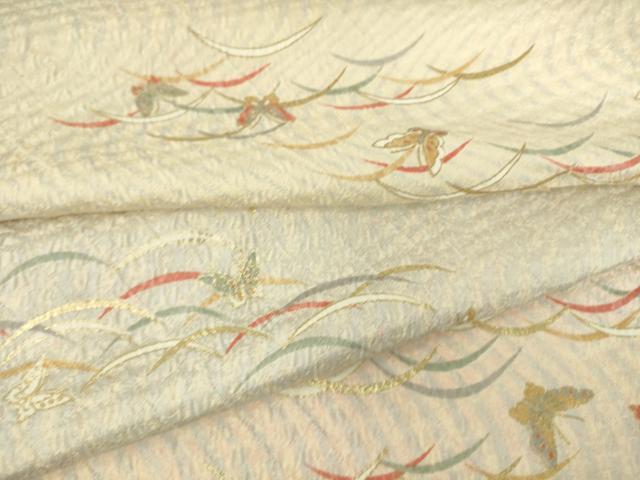 平和屋着物▽上質な小紋 単衣 芝に舞蝶 金彩 正絹 逸品 DAAS0199az