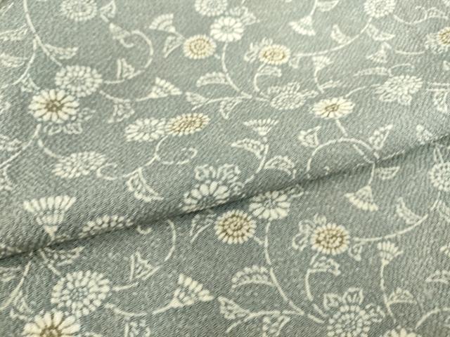 平和屋着物▽上質な小紋 単衣 菊唐草文 鬼しぼ縮緬 正絹 逸品 DAAS0200az