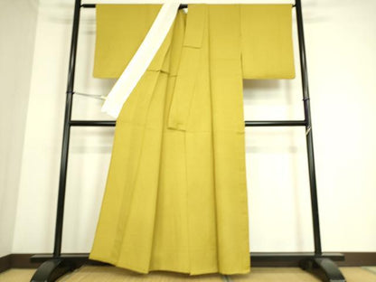 平和屋着物▽上質な色無地 単衣 芥子色 正絹 逸品 DAAS0202az