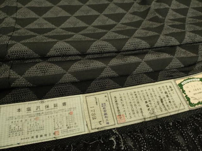 平和屋着物▽極上 男性 本塩沢 単衣 鱗文 黒地 南雲謹製 証紙・保証書付き 正絹 逸品 DAAS0211az