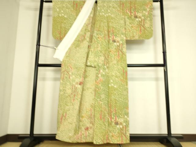平和屋着物▽上質な小紋 単衣 笹竹風景文 正絹 逸品 未使用 DAAS0218az