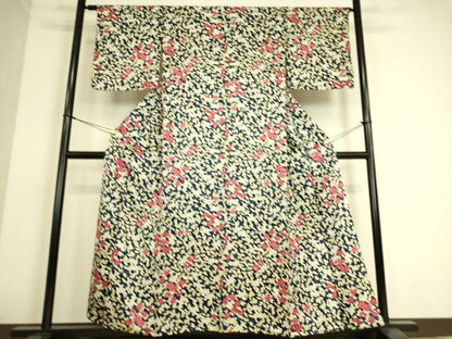 平和屋着物▽上質な小紋 単衣 草花文 正絹 逸品 DAAS0221az