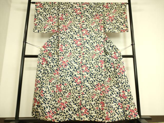 平和屋着物▽上質な小紋 単衣 草花文 正絹 逸品 DAAS0221az