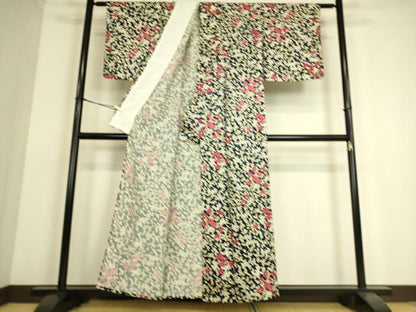 平和屋着物▽上質な小紋 単衣 草花文 正絹 逸品 DAAS0221az