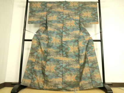 平和屋着物▽本場大島紬　単衣　7マルキ　霞文　正絹　逸品　DAAS0235az