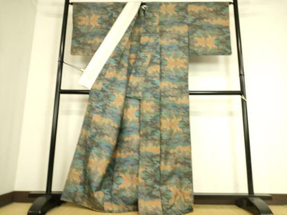 平和屋着物▽本場大島紬　単衣　7マルキ　霞文　正絹　逸品　DAAS0235az