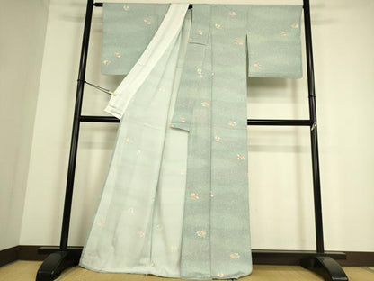 平和屋着物▽上質な小紋 単衣 扇面花文 正絹 逸品 DAAS0237az